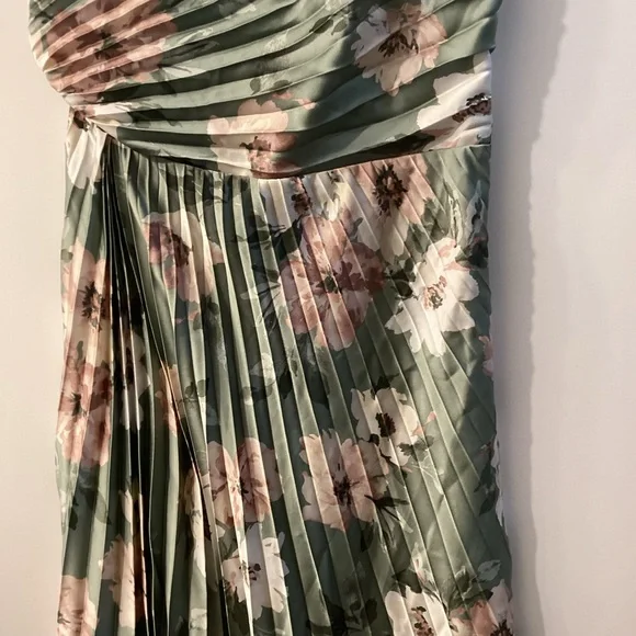 Abercrombie & Fitch Giselle Pleated One Shoulder Green Floral Maxi Dress Size M - Picture 6 of 16